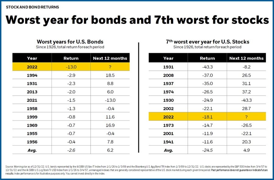 Worst Year for Bonds and 7th Worst for Stocks