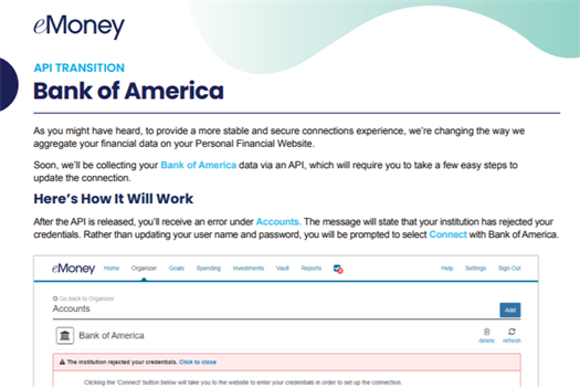 Bank of America API Transition